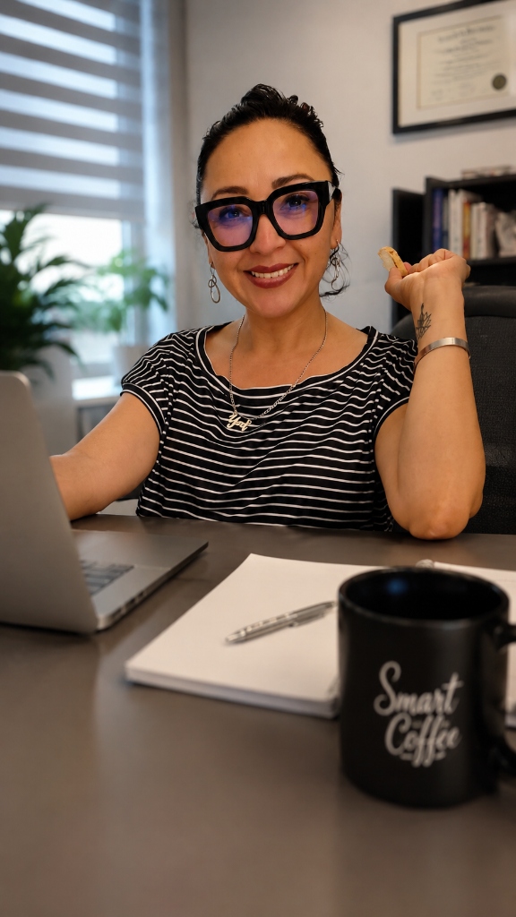 Yedhane Pineda con taza Smart Coffee en Podcast